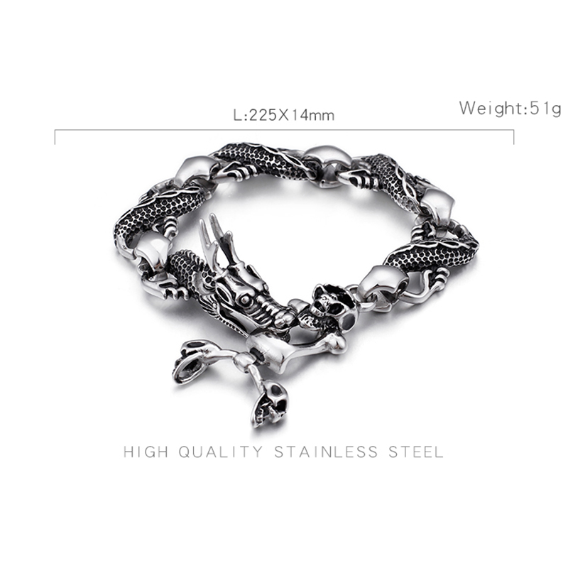 Men's Thick Heavy Stainless Steel Bracelet Classic Chinese Dragon Head Buckle High Polished Double Layers Snake Chain Bracelets