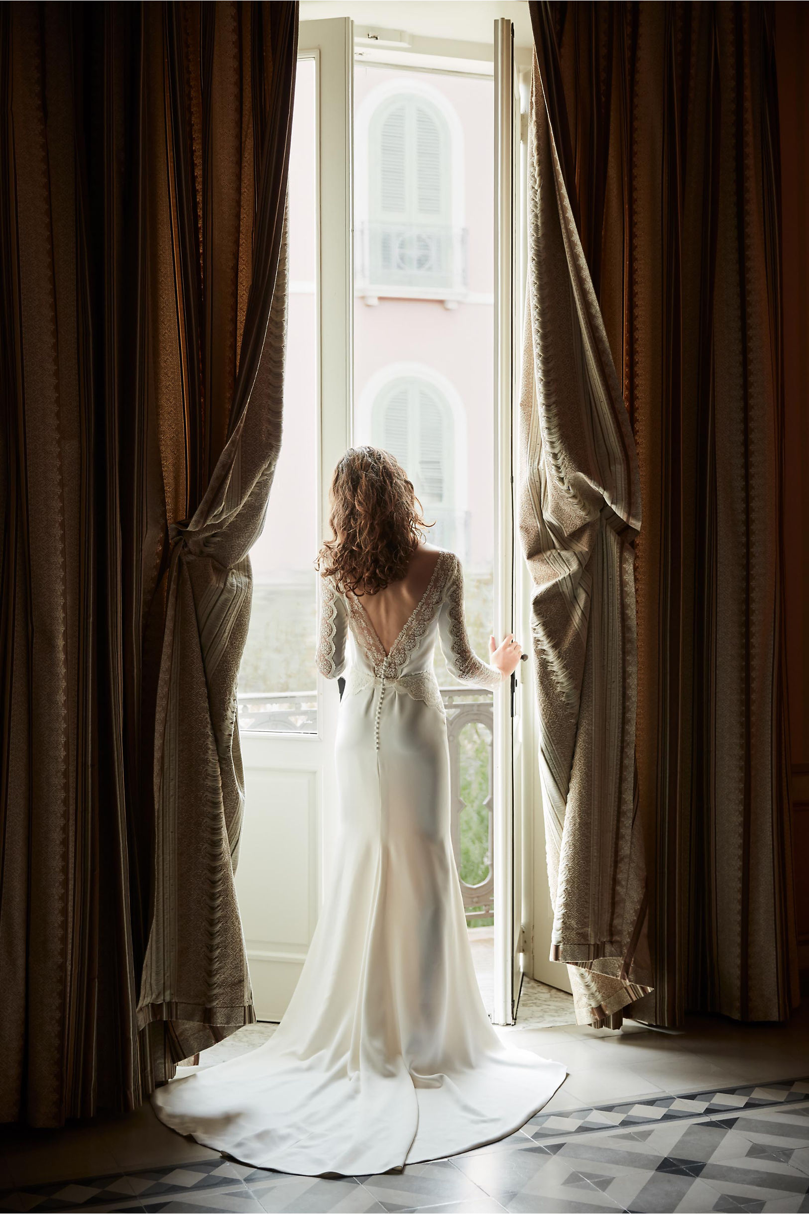 Bhldn Mermaid Dresses Satin Lace Backless Sweep Train Long Sleeve Elegant Beach Wedding Gowns Custom Made Plus Size Bridal Dress