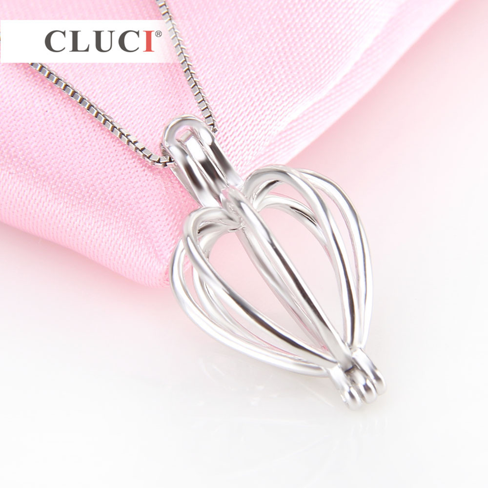 CLUCI Heart cage pendant 925 sterling silver pearl pendant 3pcs, Beads Holder Accessories for Women Authentic Silver Jewelry S18101607