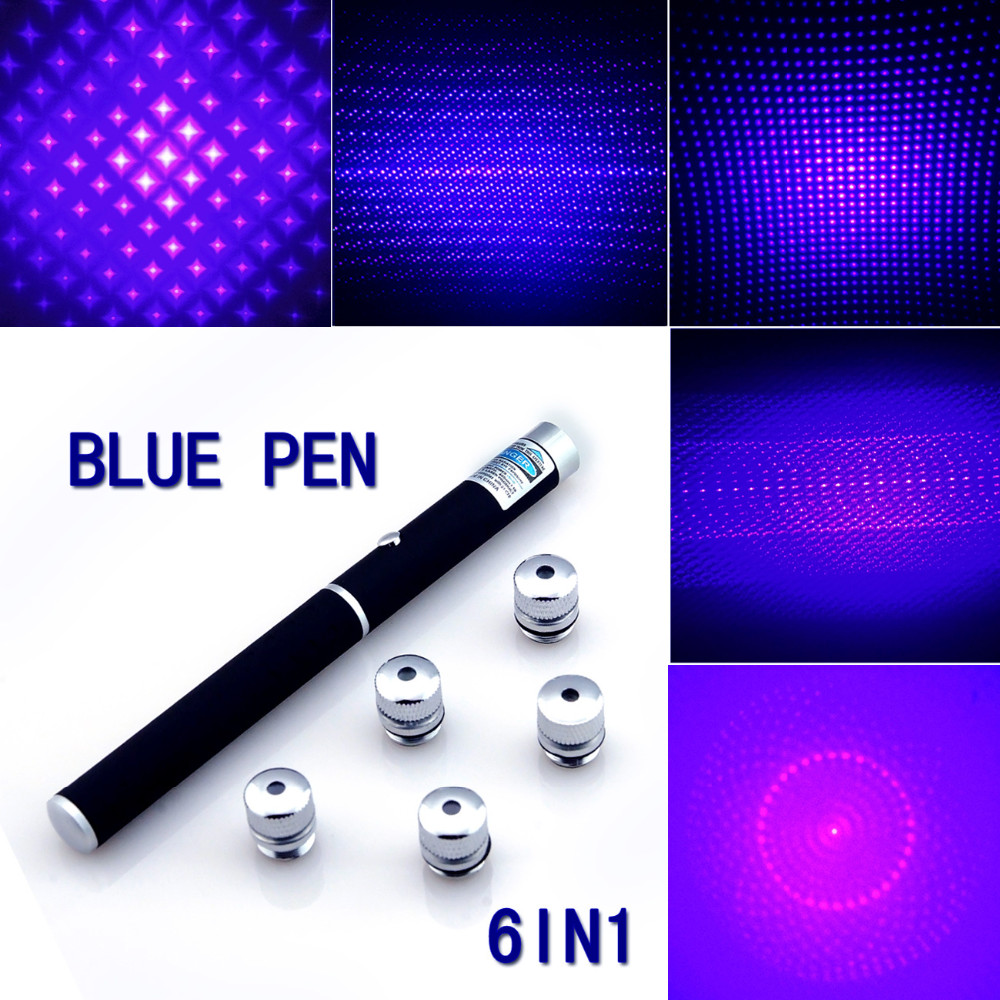 New Arrival Top Quality 6in1 5mw 650nm Red Green Blue Laser Pointer Pen Laser Flashlight + 5 Star Caps Beam Light ,Aperture - view 5