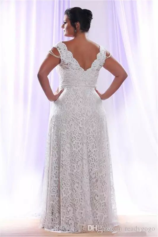 Sexy Plus Size Illusion Sheer Wedding Dresses Lace V Neck A Line Fluffy Illusion Backless Wedding Bridal Gowns Custom Made