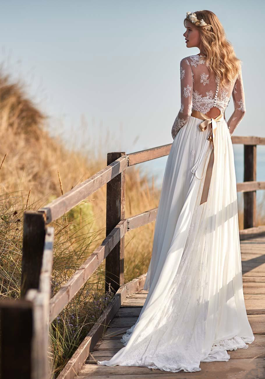 vintage chiffon long sleeve beach wedding dresses new arrival v neck long sleeves bridal gowns a line wedding dress