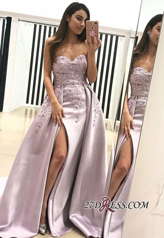 2019 Gogeous Evening Dresses Sweetheart Lace Appliques Beaded High Side Split Sweep Train Prom Dress With Detachable Skirt Women Party Wear