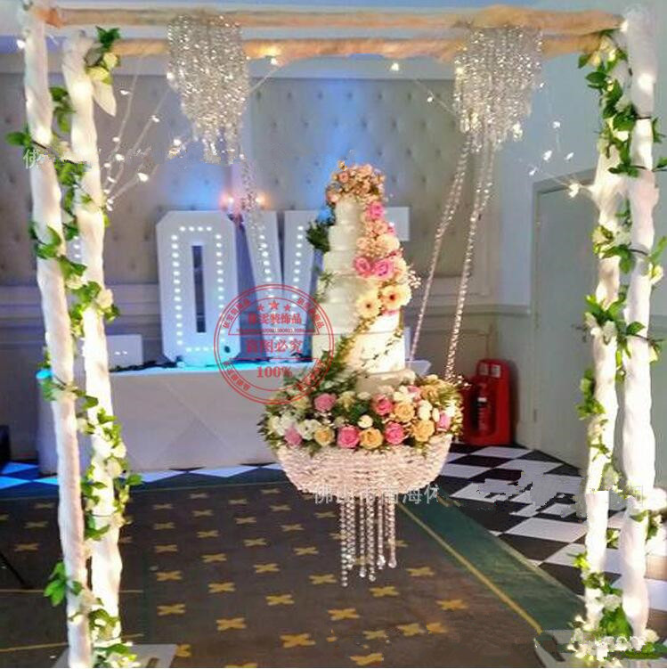 Round D60 Crystal Chandelier Cake Stand Hanging With Crystal Beaded Cake Table For Wedding Party birthday decoration