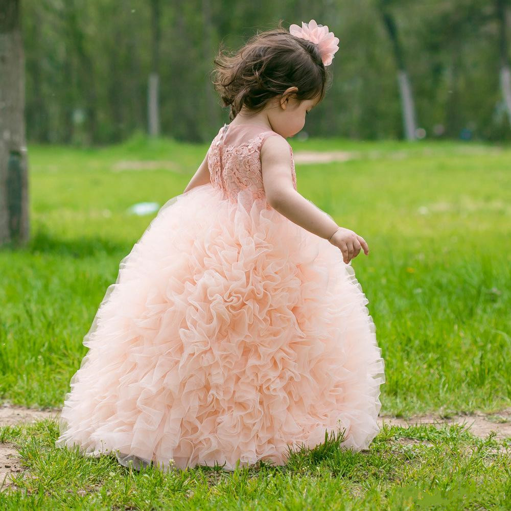 Princess Purple New Little Jewel Neck Tiered Tulle Toddler Glitz Pageant Dresses For Kids Girls Birthday Gowns