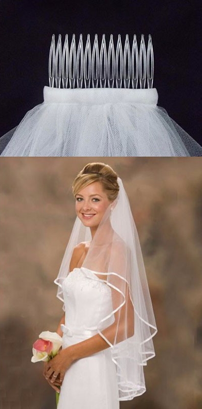 Elegant Bridal Veils with Ribbon Edge Brand New 2 Layers White/Ivory Short Wedding Accessories In Stock Wedding Veils With Comb