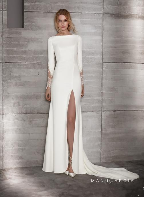 sexy satin mermaid lace wedding dresses long sleeves side split bateau neck wedding dress elegant plus size bridal gowns