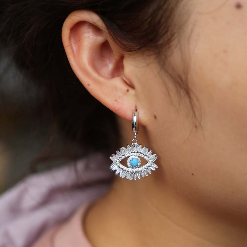 turkish evil eye dangle earring for women lady lucky design jewelry paved cz turquoise stone high quality fashion jewelry
