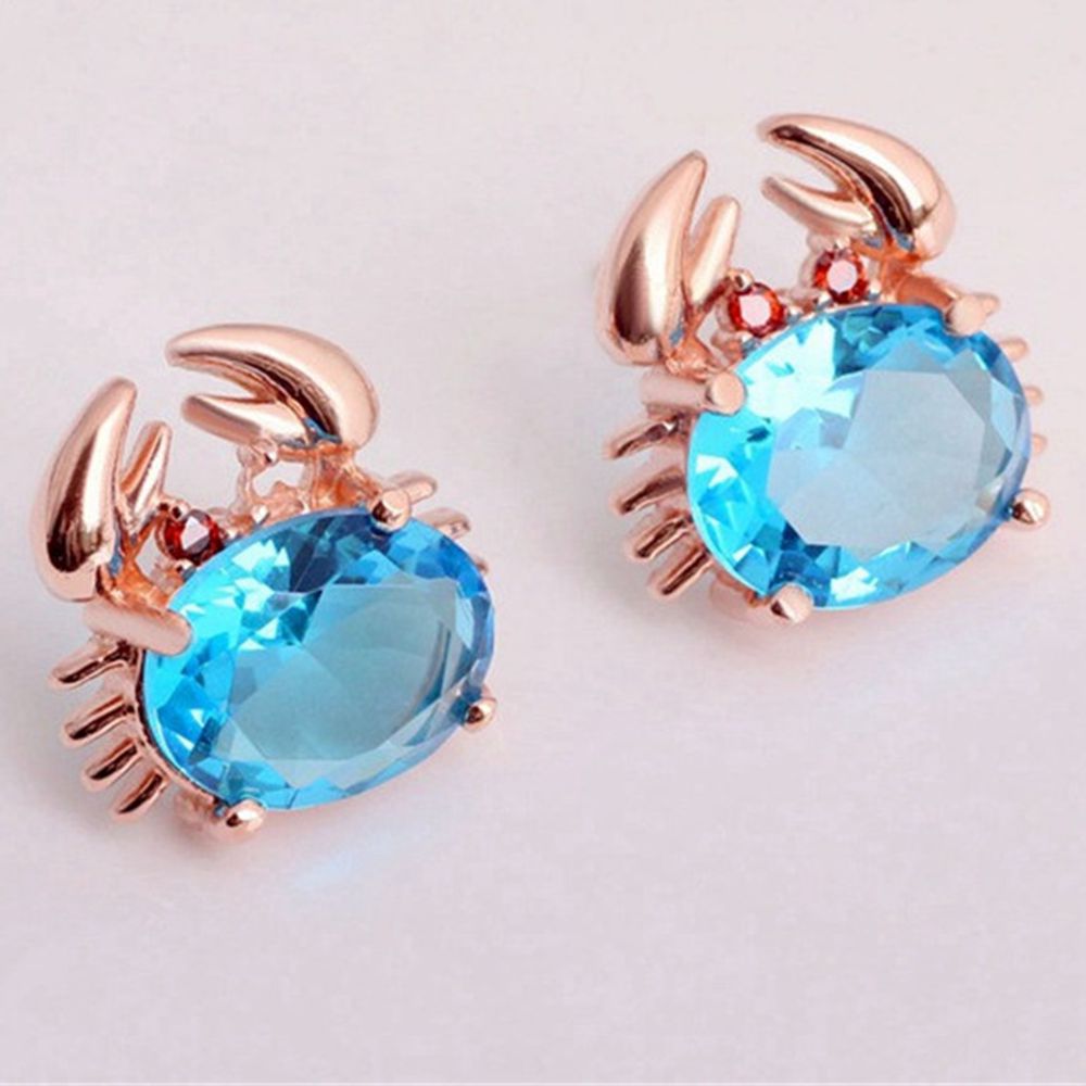 Ruby Amethyst Blue Crystal Stud Earrings Cute Animal Earrings For Women Girls 18k Rose Gold Filled Fashion Jewelry Gift Lovely Earrings