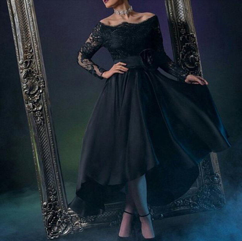 Sexy Black Lace A Line Evening Dresses Tea Length Long Sleeves Prom Gowns Sexy Boat Neck Appliques Illusion Red Carpet Dress Evening Gowns, Gray
Sexy Black Lace A Line Evening Dresses Tea Length Long Sleeves Prom Gowns Sexy Boat Neck Appliques Illusion Red Carpet Dress Evening Gowns, Gray