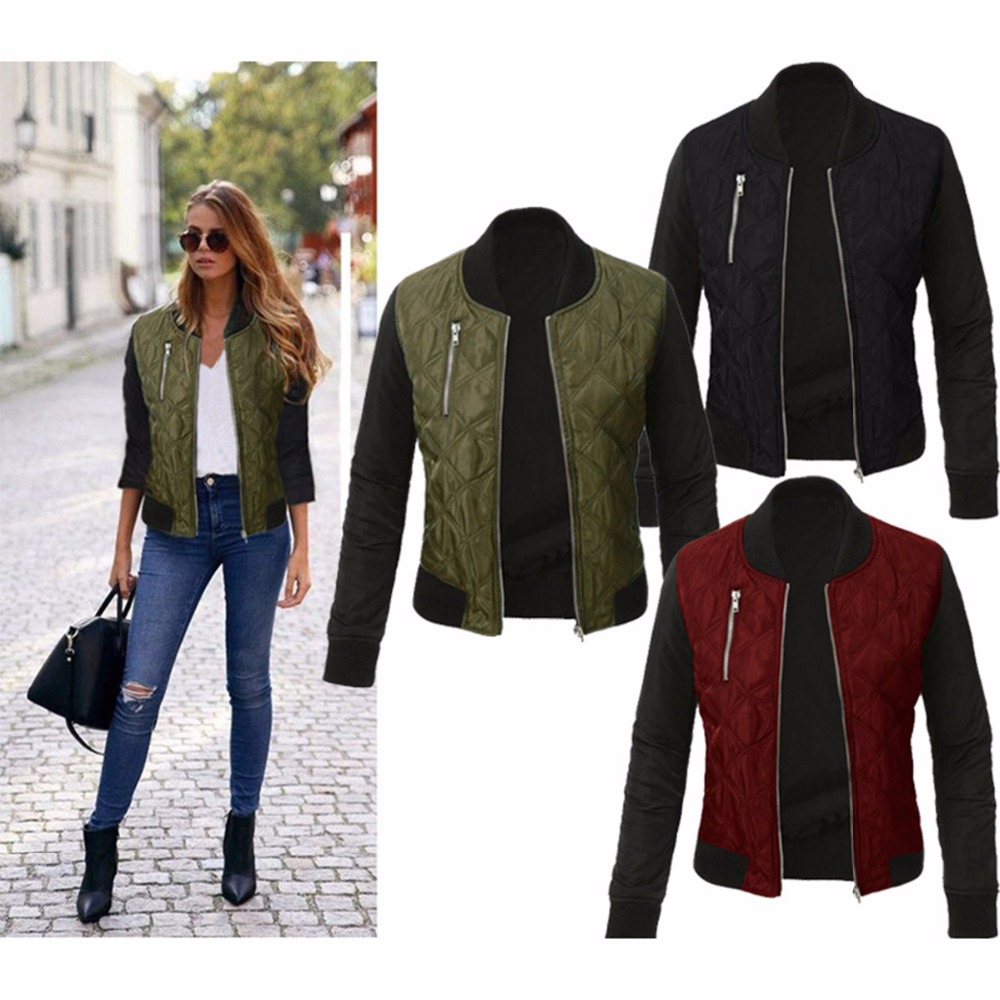 Puseky Fashion Autumn Women Army Green Bomber Jackets Parkas Cool Zipper Down Jacket Coats Streetwear Patchwork Biker Outwear