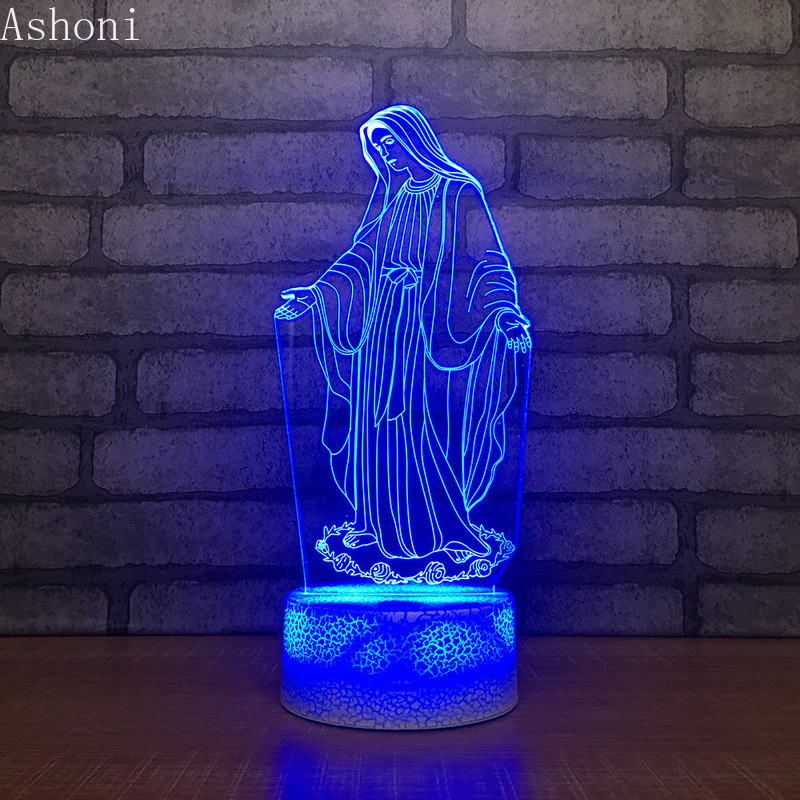 3D Acrylic LED Night Light Blessed Virgin Mary Touch 7 Color Changing Desk Table Lamp Party Decorative Light Christmas Gift