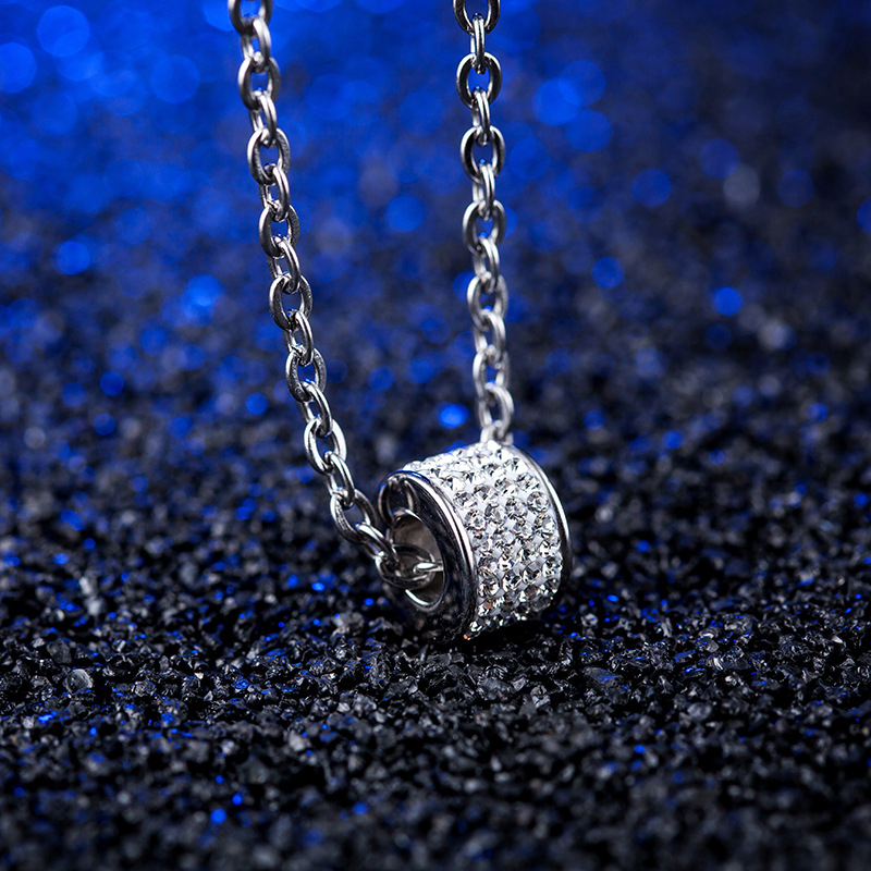 Round Lucky Pendant Necklace Full Cubic Zirconia Setting Transfer Beads 316L Stainless Steel Women Men's Jewelry