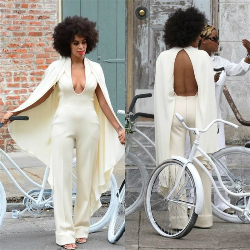 Women Jumpsuit Dress Evening Wear Deep V Neck Open Backless Prom Dresses With Wrap African Plus Size Special Occasion Dress