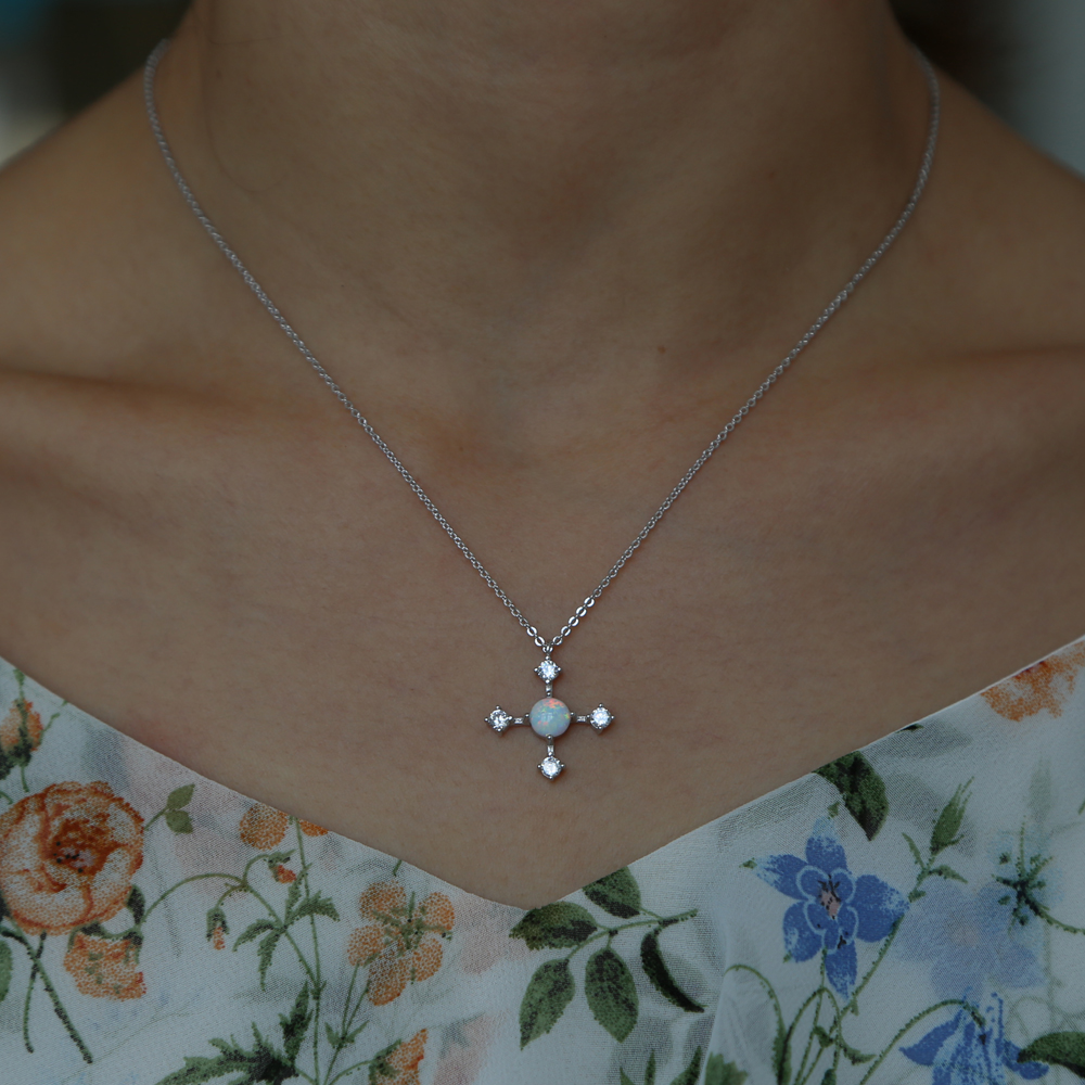 Cross necklace for women classic design fashion jewelry CZ OPAL diamond cross pendant charm high quality women gorgeous jewelry
