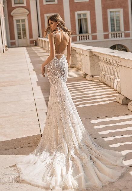 berta prive mermaid wedding dresses spaghetti backless lace bridal gowns see through boho beach wedding dress simple robe de marie