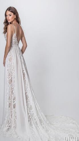 A Line Dresses Abiti Da Sposa Spaghetti Backless Lace Bridal Gowns Bohemia Boho Beach Wedding Dress 0505 0505