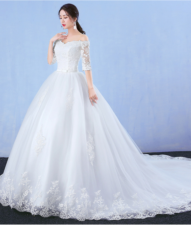Simple fantastic Wedding Dress 2018 The Bridal Half Sleeve Sexy V-neck Classic Embroidery Big Train Ball Gown Princess Gown