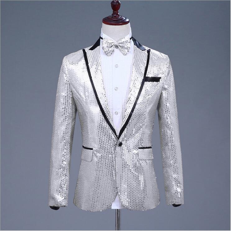 Men Sequin Suits Blazers Seven Colours Costume Jackets Nightclub Singer Suits Coats Peaked Lapel One Button Presenter Costume For Sale