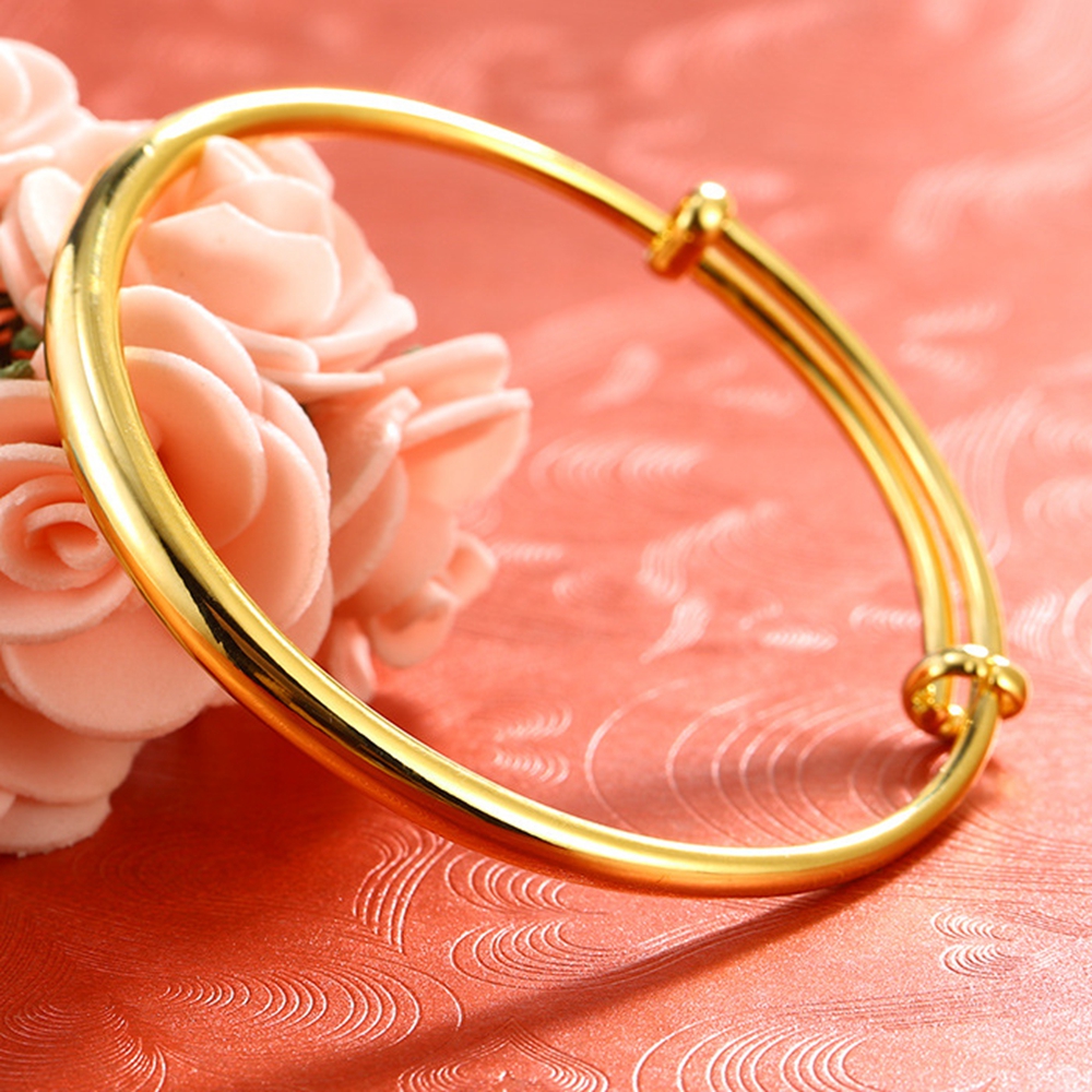 2 pieces/1 pair Smooth Womens Bangle Bracelet Solid 18k Yellow Gold Filled Adjustable Bangle Classic Style Fashion Jewelry