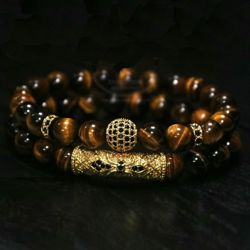 2pc/set Natural tiger eye pearl beads bracelet set, jewelry for men and women, elastic material Wrist Strap accessories Gift Valentine's Day Holi