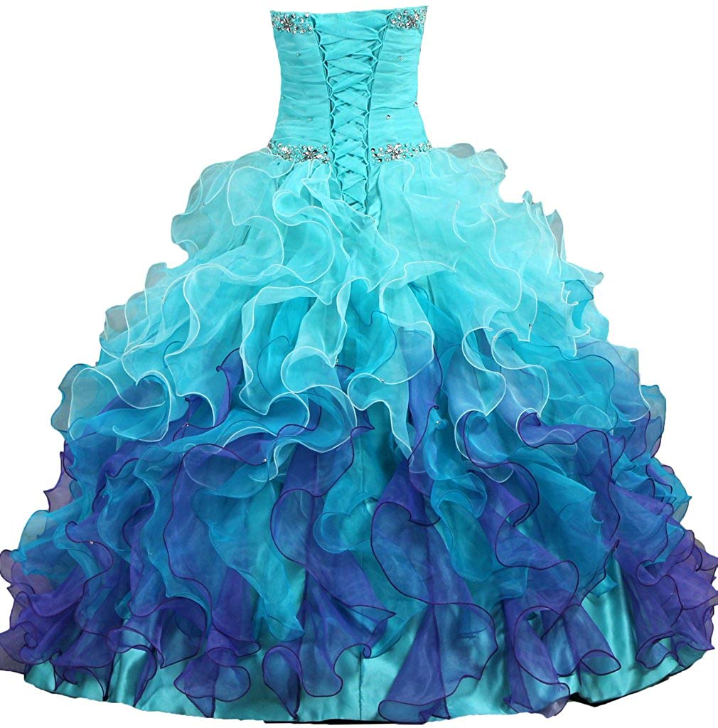 new sexy sweetheart gorgeous strapless rainbow quinceanera dresses ruffle ball gown beaded crystal sweet 16 prom party prom gown