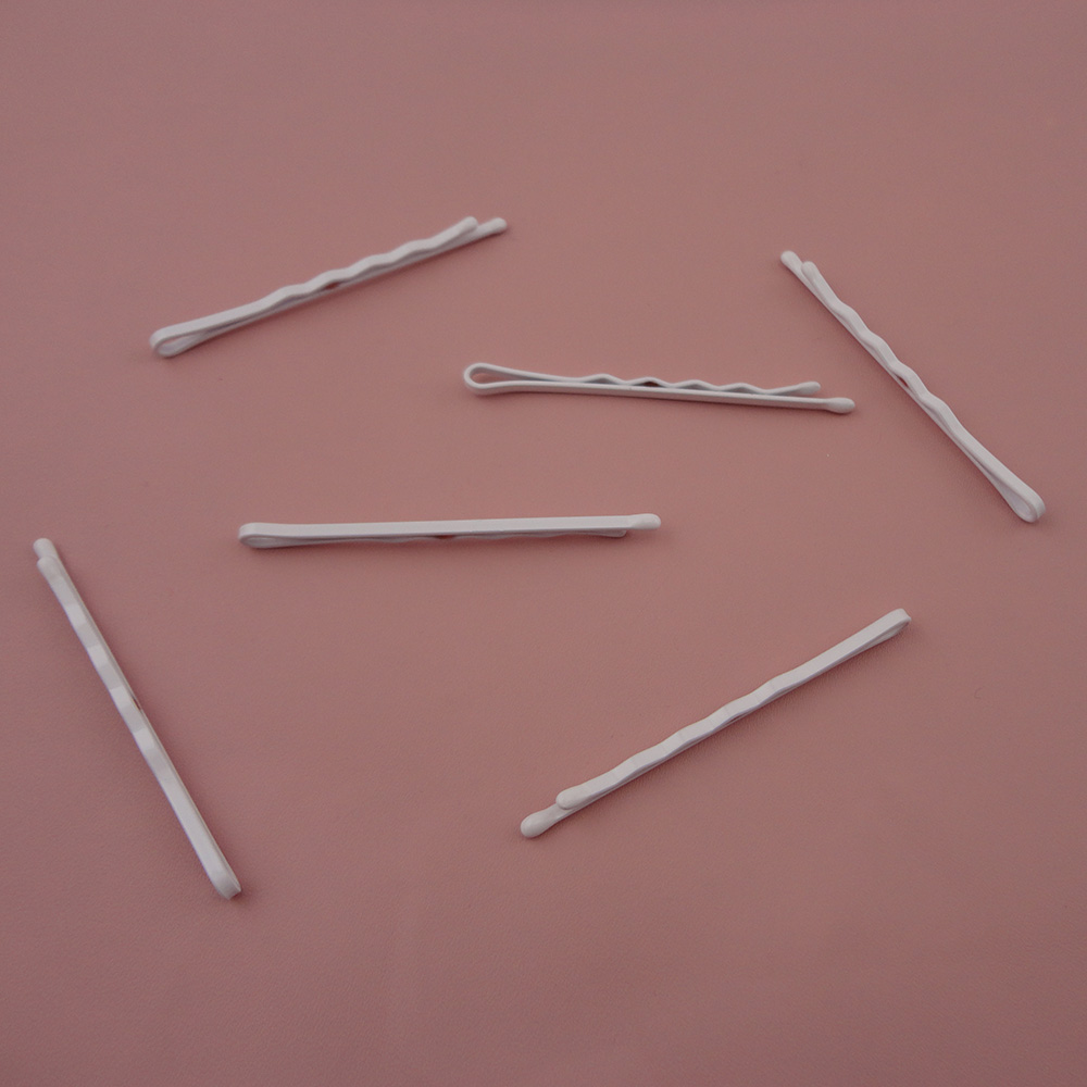50PCS 2.0mm*5.5cm 2.15" White four waved plain Metal bobby pins hair barrettes with enamel Round tips at nickle free&lead free
