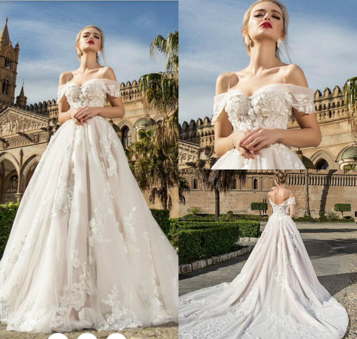 

Off Shoulder Backless Bohemian Wedding Dresses Sweep Train Tulle 3D Floral Applique A Line Beach Bridal Dress Vestido De Novia Plus size, Same as image