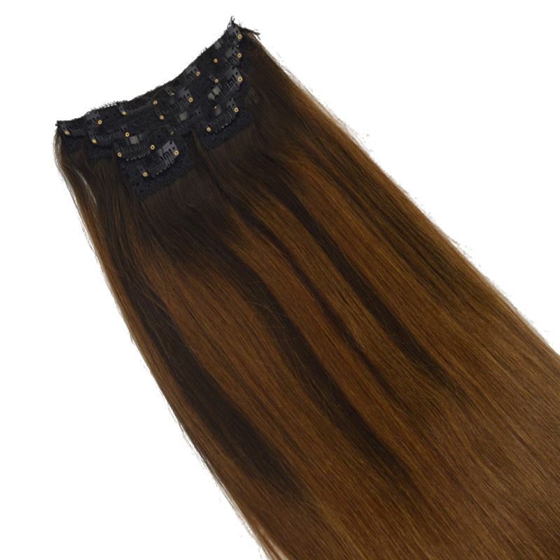 Straight Hair 7Pcs 120G Color #2 Fading To #6 Ombre Balayage Extensions High Quality Brazilian Hair Clip In Hair Extensions