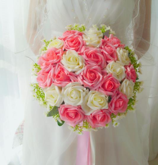 Rose Flower Bridal Bouquet buque noiva branco Pink White Bridesmaid Wedding Bouquet de mariage Bruidsboeket