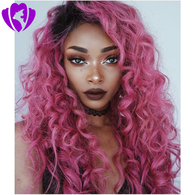 30INCHES long ombre pink loose curly Synthetic Lace Front Wig Glueless High Temperature Heat Resistant Wigs For black Women