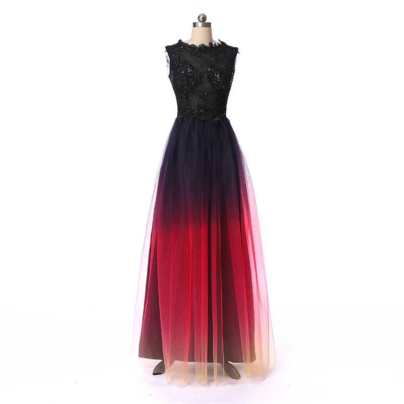 2019 New Sexy Long Gradient Evening Prom Dresses Chiffon A Line Beaded Plus Size Floor-Length Ombre Formal Party Gown QC1245