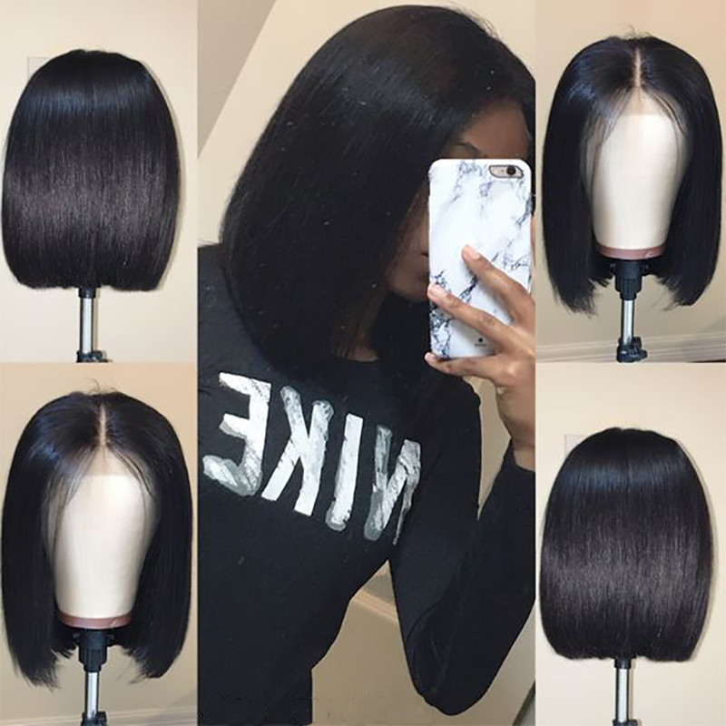 Middle part silk straigh Short Bob Lace Front Wigs synthetic Natural hair wig black/brown/blonde/red /blue color For Women