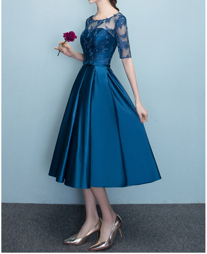 Elegant Mother of the bride dresses Satin with Tulle Lace Zipper Back Tea Length Mother of the bride dress cheap plus size