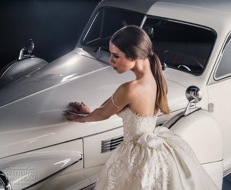 Dany Mizrachi Fall 2018 Wedding Dress Vintage Sheer Jewel Neckline Short Sleeves Lace Applique Beads Backless Bridal Gowns Custom Made