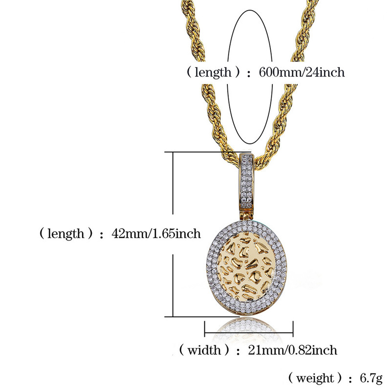 Men Fashion Hip Hop Necklace Jewelry Gold Plated CZ Round Brick Pendant Necklace for Men Women Nice Gift