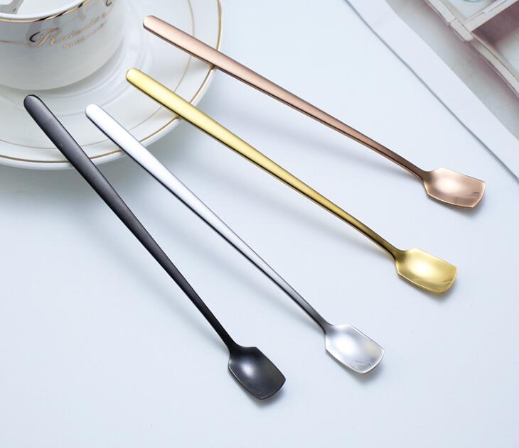 Stainless Steel Spoon Colorful Long Handle Spoons Flatware Coffee Drinking Ice Cream Tools Kitchen Gadget Spoon