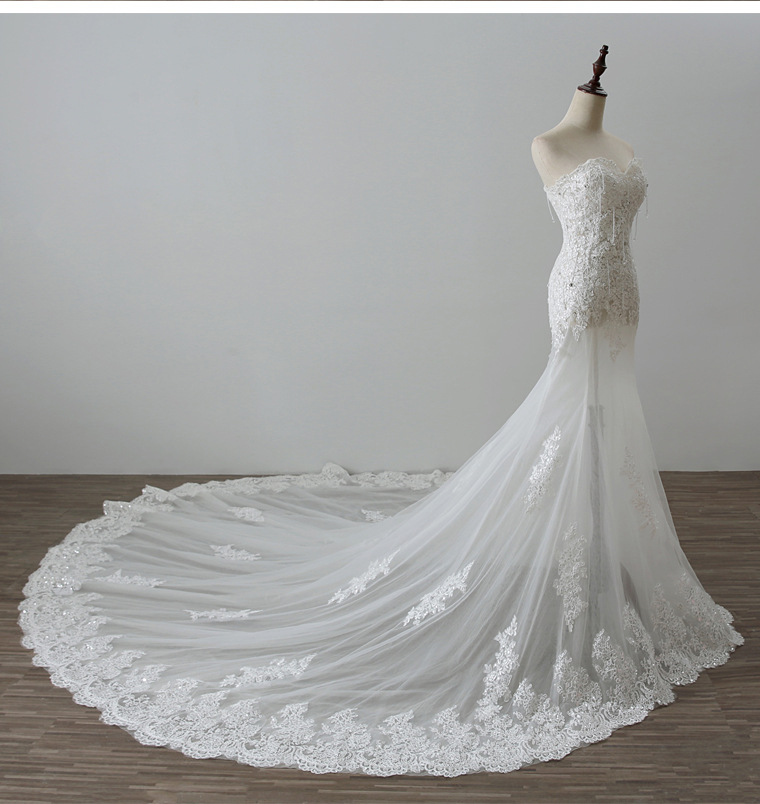 vestido de noiva New Strapless Mermaid Tulle Wedding Dresses Appliques Crystal Long Bridal Gowns Wedding Gowns robe de mariage Plus Size