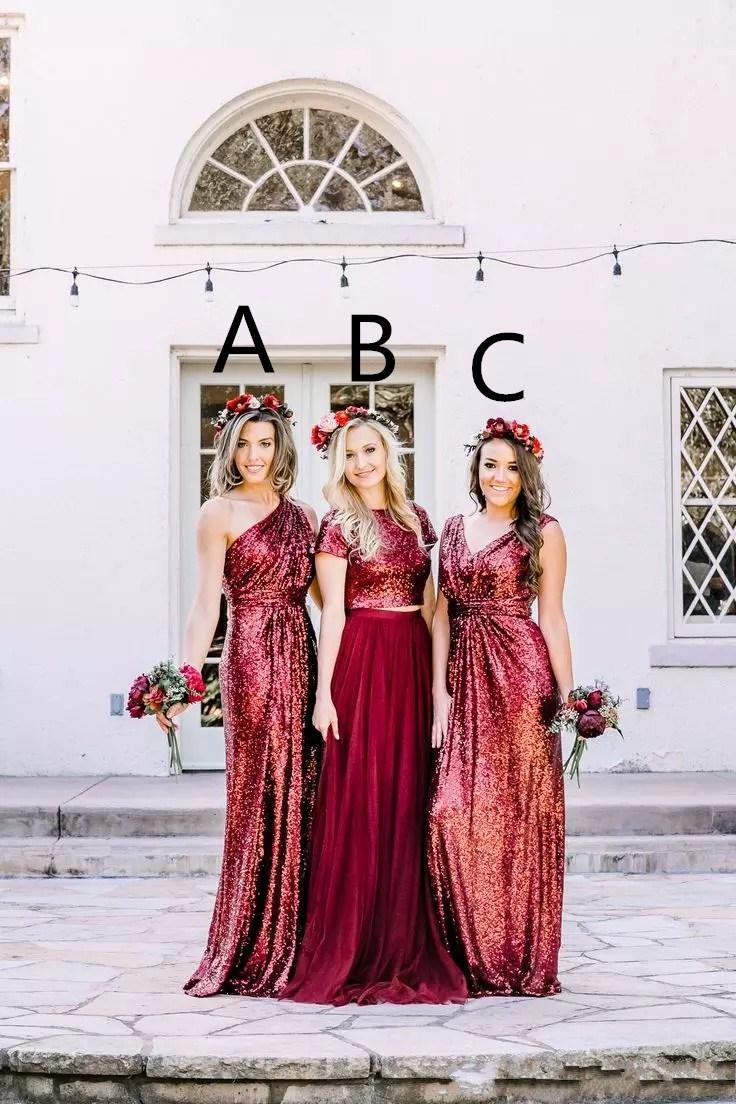 New Cheap Bury Sequin A Line Jewel One Shoulder Floor-Length Bridesmaid Dress Wedding Party Dresses Custom Made