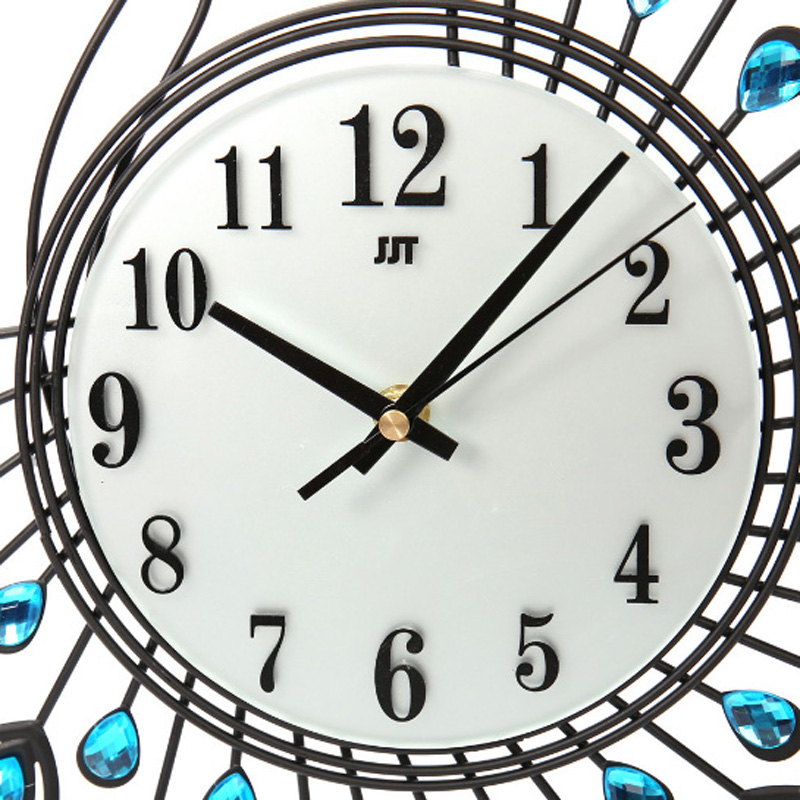 Home Decor Creative Gold Peacock Large Wall Clock Metal Living Room Wall Watch