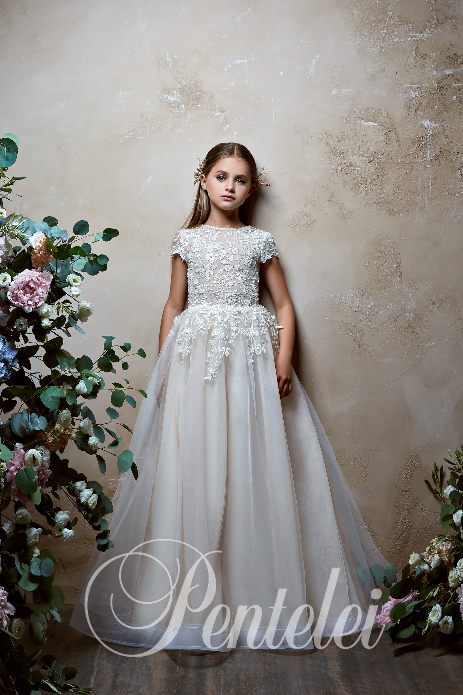 2019 Princess Beach Flower Girl Dresses For Wedding Jewel Neck Short Sleeve A Line Lace Girls Pageant Dress Custom Made Kids Wedding