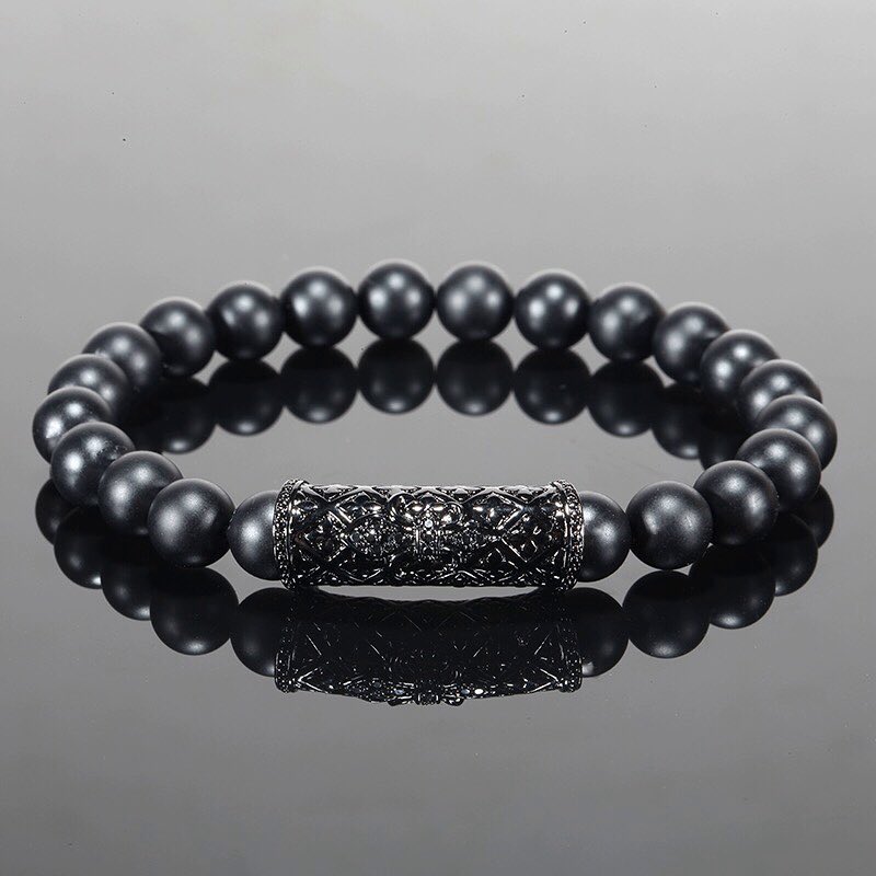 2pcs/set Fashion men's Bracelet 8MM Natural stone charm Lion Titanium steel anchor tube Holiday gift jewelry Valentine's Day Christmas