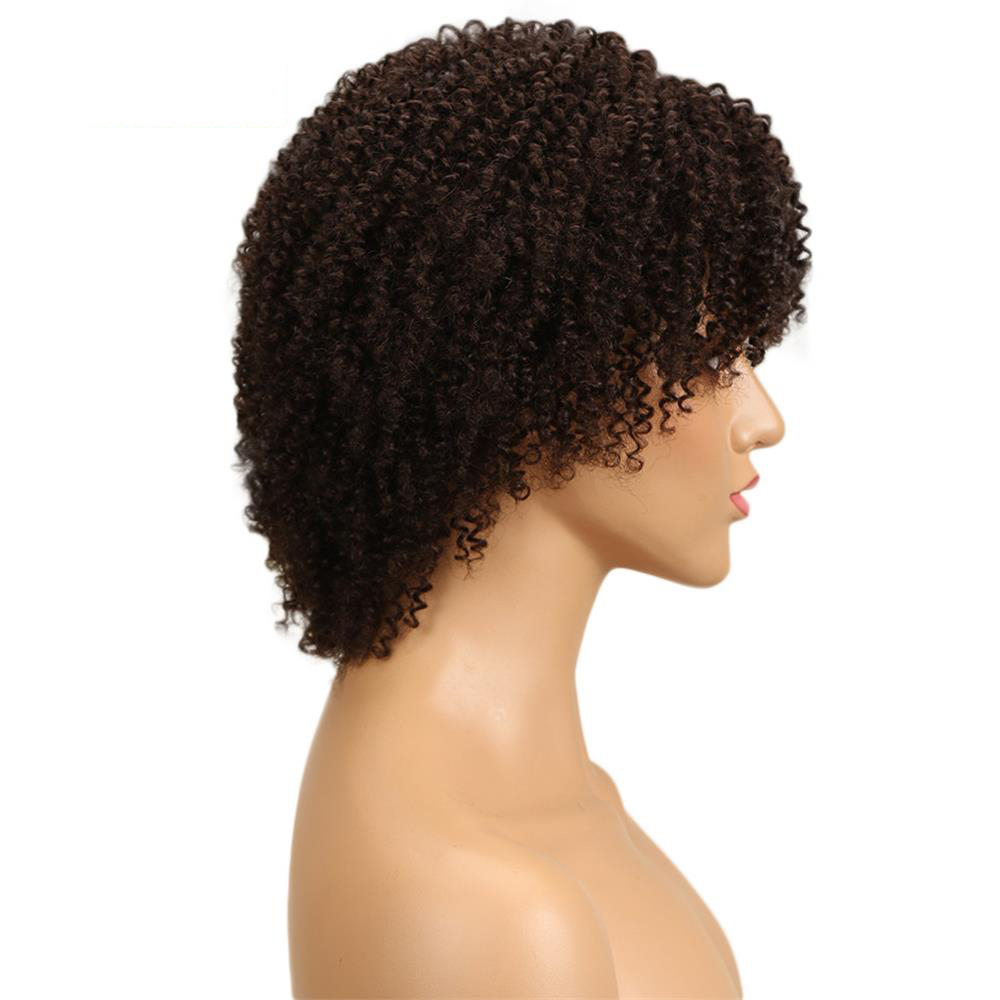 Afro Kinky Curly Hair Short Human Hair Capless Wigs 2#Color Virgin Hair Bob Short Wigs For Black Women