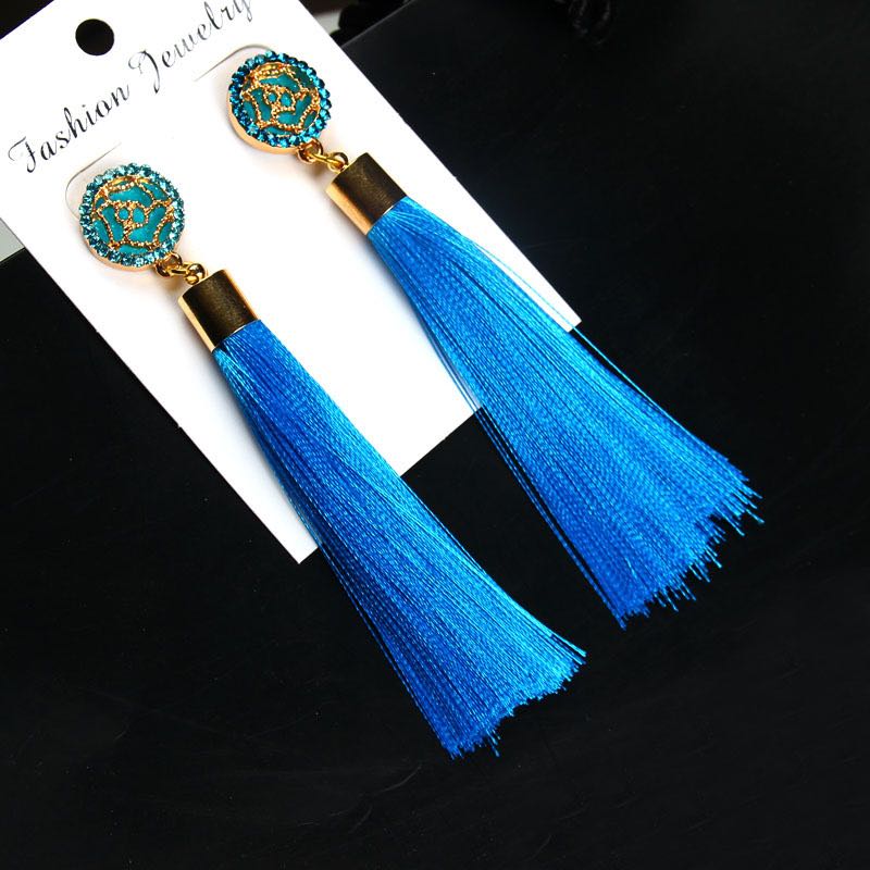 Gold Rose Hollow Out Women Dangle Chandelier Colorful Fringed Earrings Fashion Tassels Earring Jewelry 9 Colors