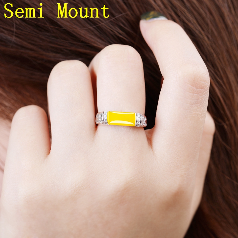925 Sterling Silver 5x10mm Princess Cabochon Semi Mount Ring for Women Crystal Fine Jewelry Setting DIY Stone