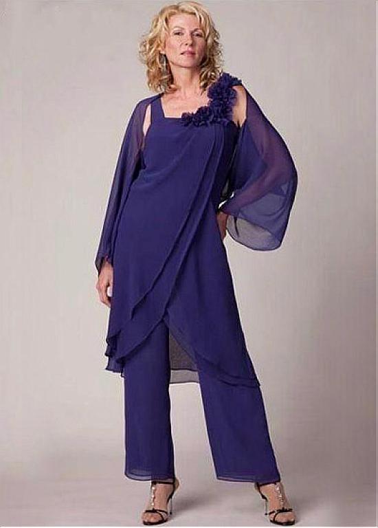 Plus Size Cheap Mother Of The Bride Dresses With Jacket Three Pieces Chiffon Mother of the Bride Pant Suits Formal Dress Party