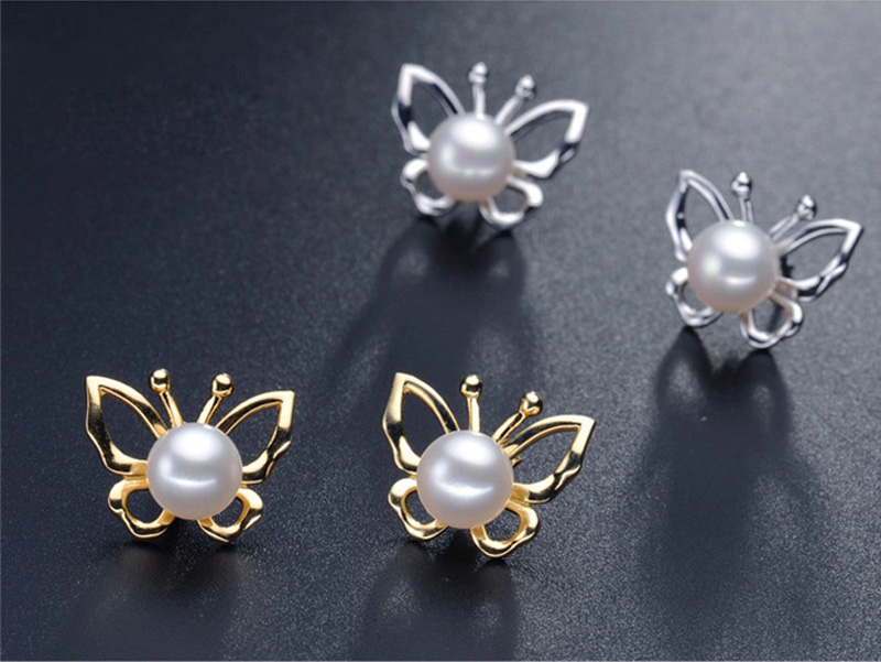 S925 Silver Pearl Butterfly Dangle Earrings Jewelry with 925 Silver Ear plug Four Wearing Methods