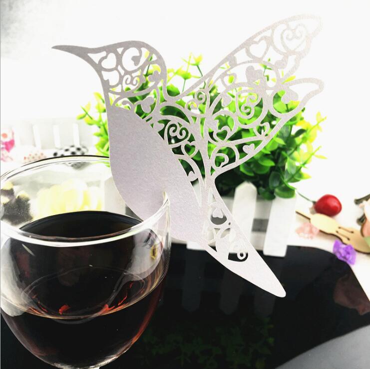 Laser Cut Paper Wine Glass Place Card bird card Wine Glass Card Creative Wedding Party Decorations fashion wedding favors BP081