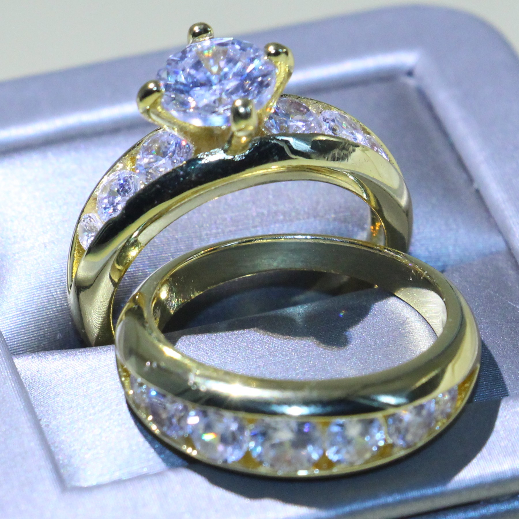 Sterg Sier Gold Fill Topaz Cubic Zirconia White Dia Rings Bridal Set