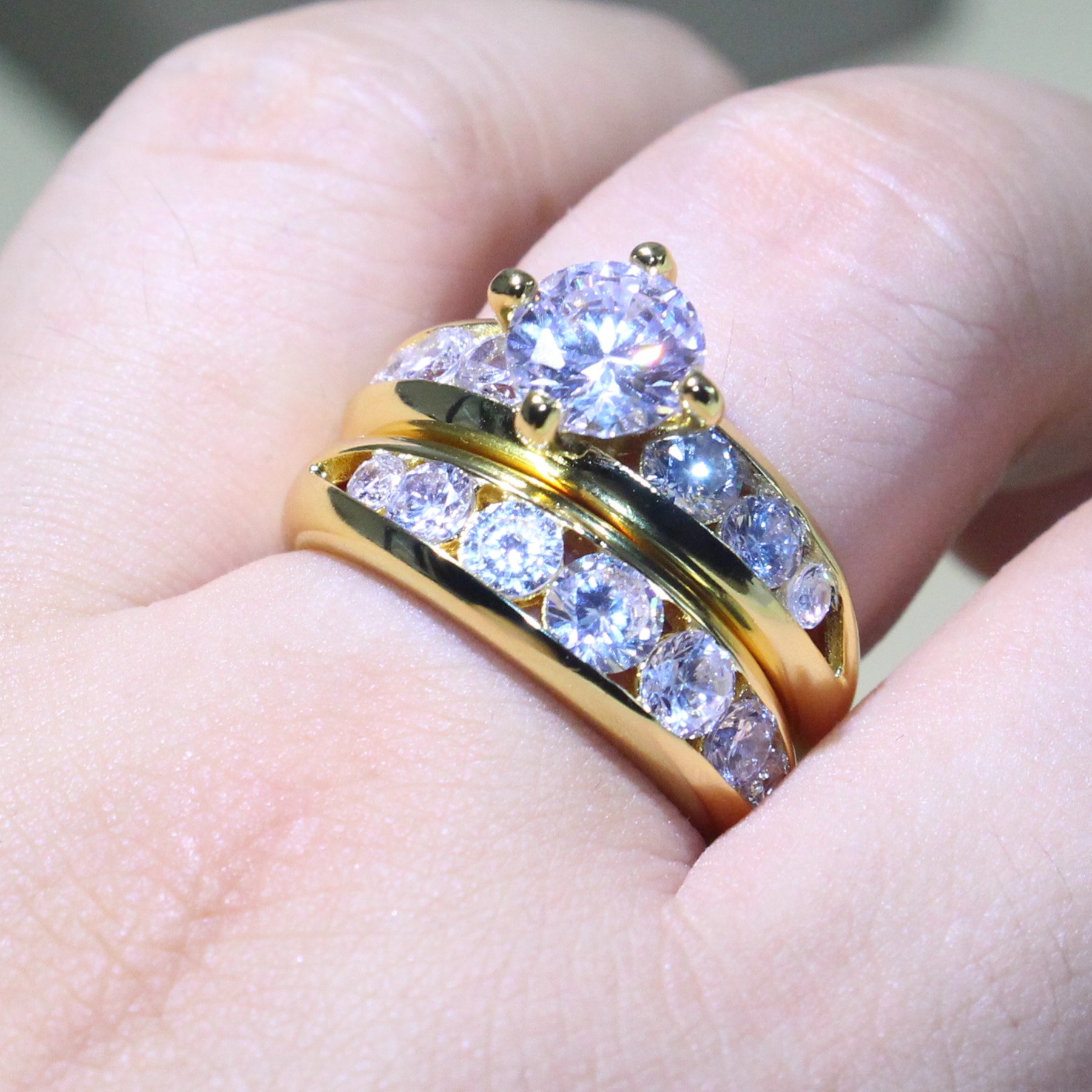 Sterg Sier Gold Fill Topaz Cubic Zirconia White Dia Rings Bridal Set